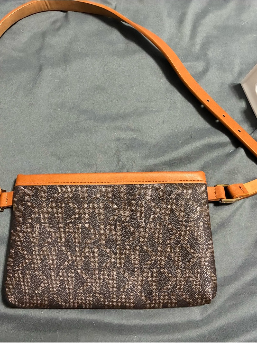Michael Kors Brown Monogram Crossbody with Tan Strap